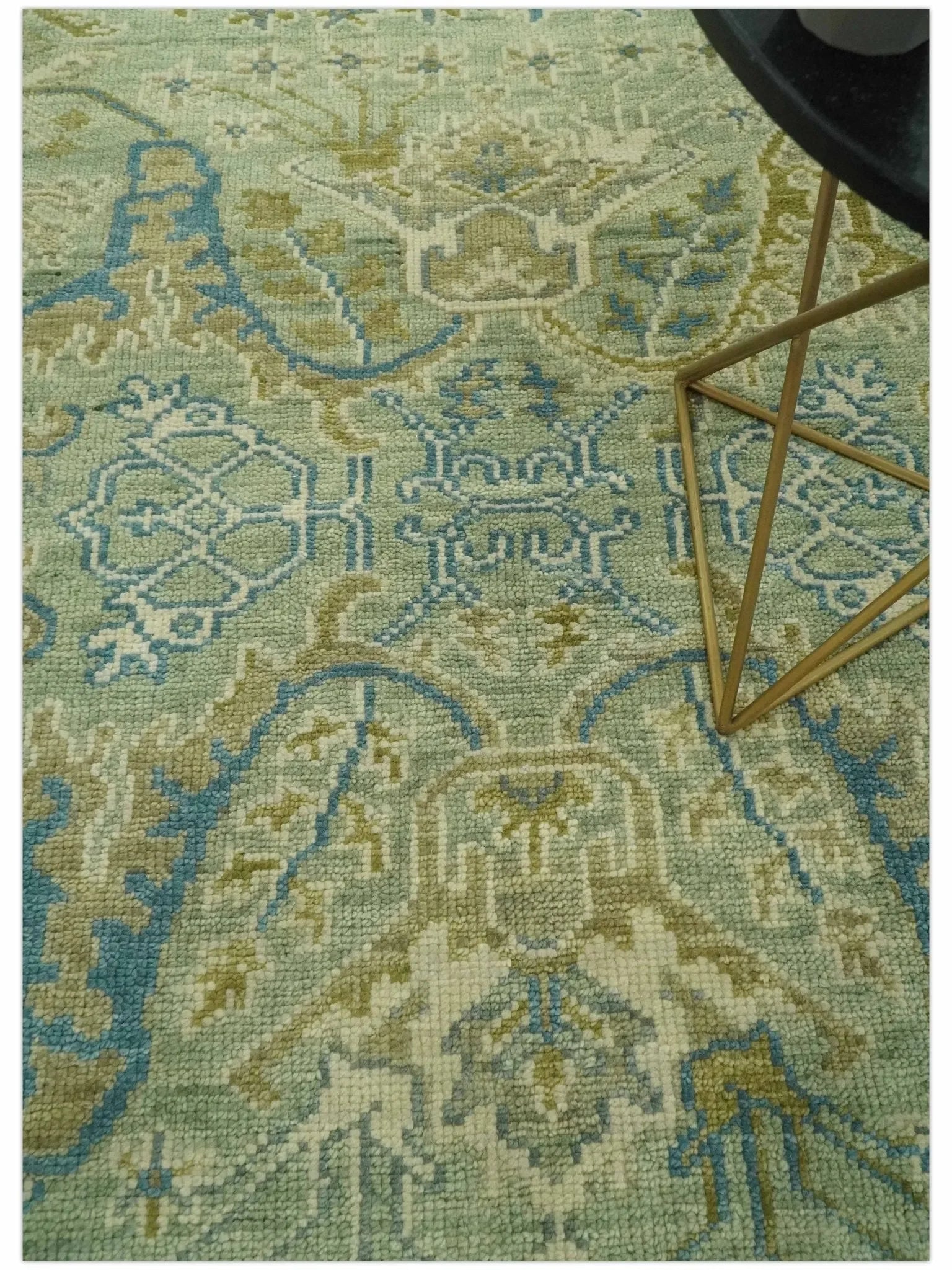 Hand Knotted Green, Olive and Teal Traditional Dragon Oushak Design Custom Made wool rug - The Mayfair Hall