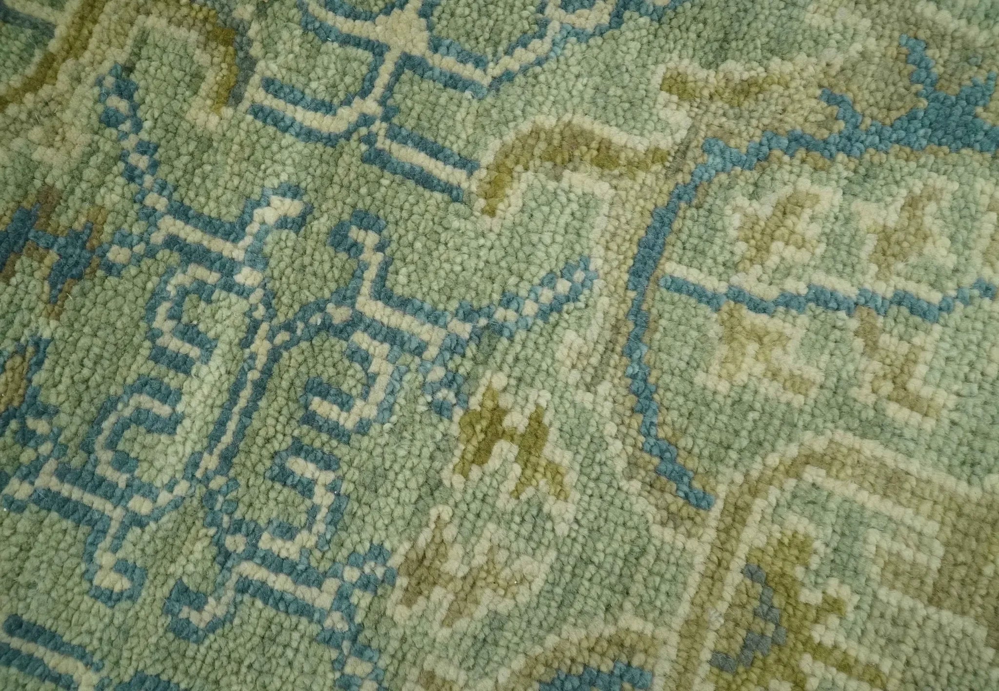 Hand Knotted Green, Olive and Teal Traditional Dragon Oushak Design Custom Made wool rug - The Mayfair Hall