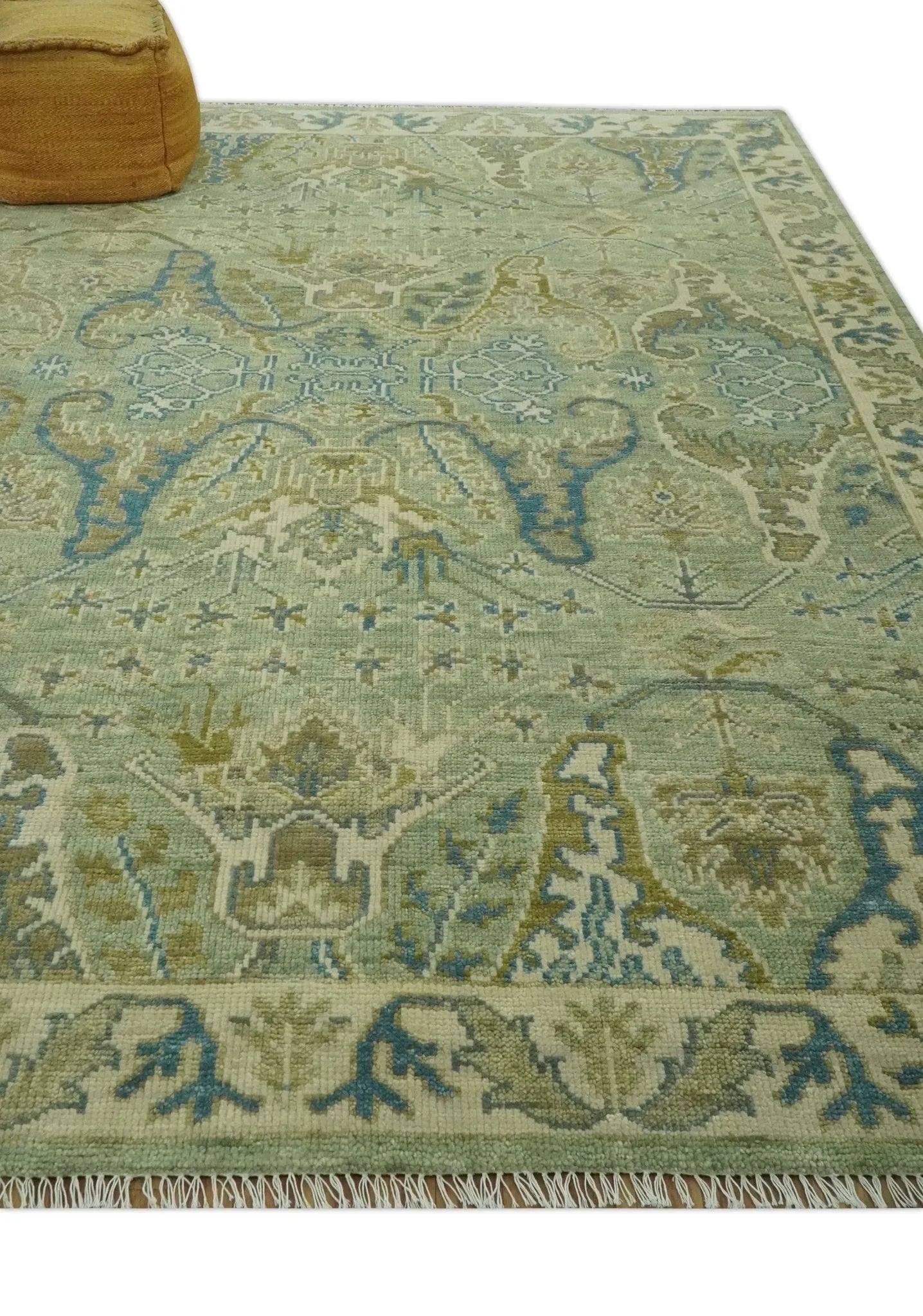 Hand Knotted Green, Olive and Teal Traditional Dragon Oushak Design Custom Made wool rug - The Mayfair Hall