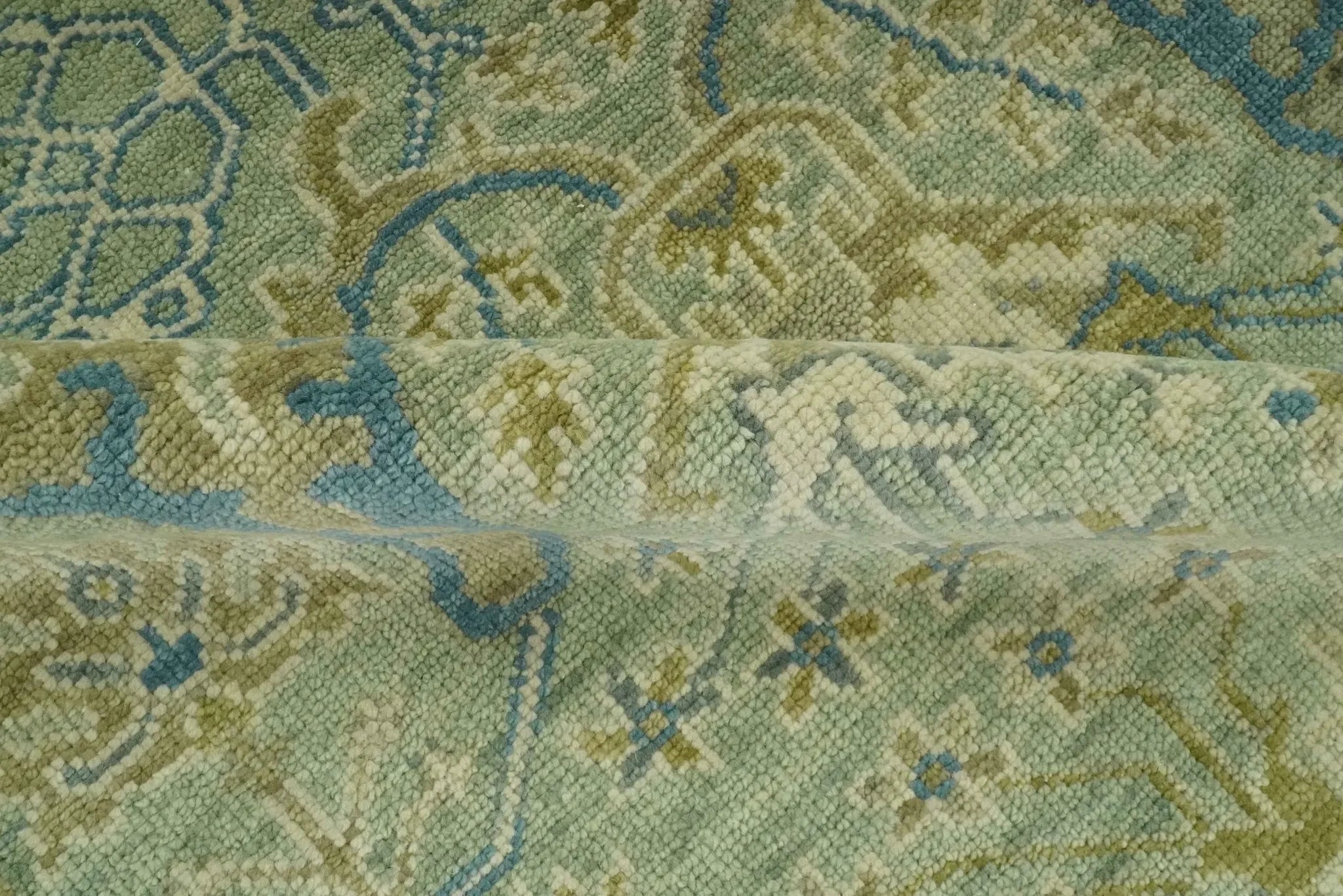 Hand Knotted Green, Olive and Teal Traditional Dragon Oushak Design Custom Made wool rug - The Mayfair Hall