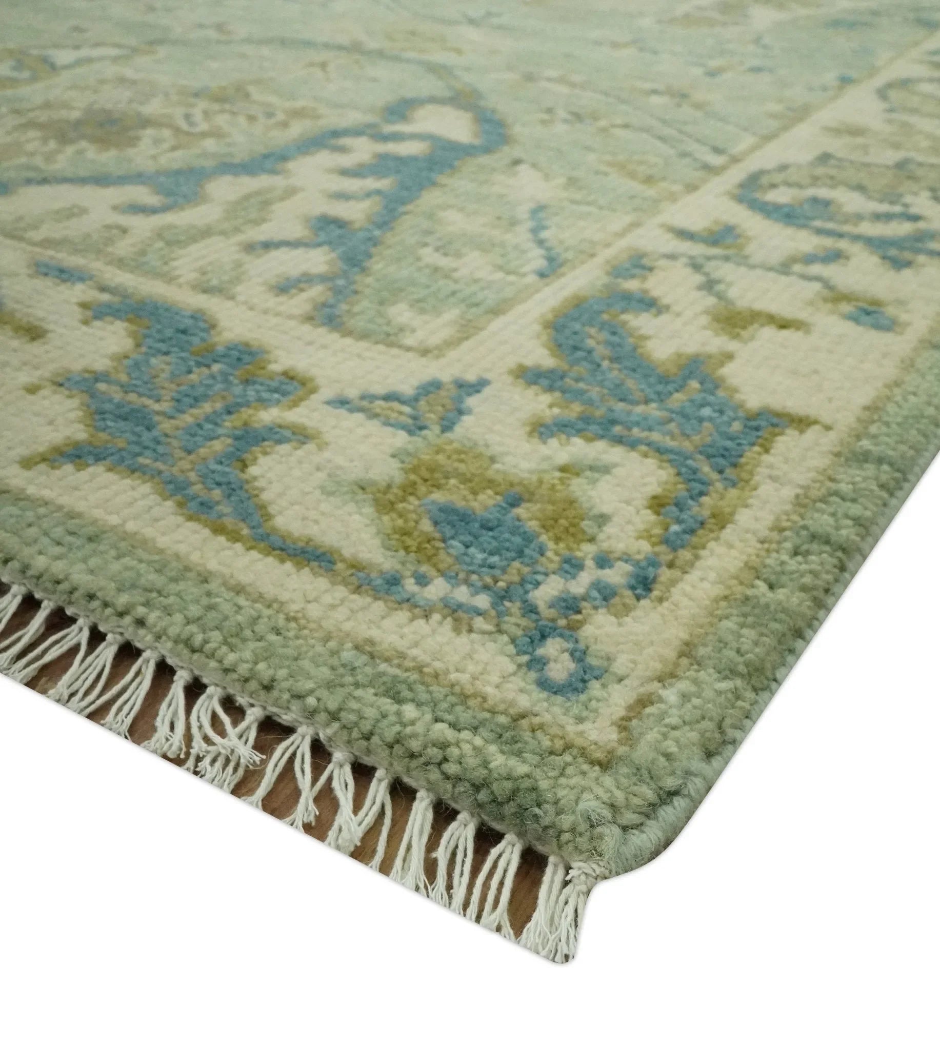 Hand Knotted Green, Olive and Teal Traditional Dragon Oushak Design Custom Made wool rug - The Mayfair Hall