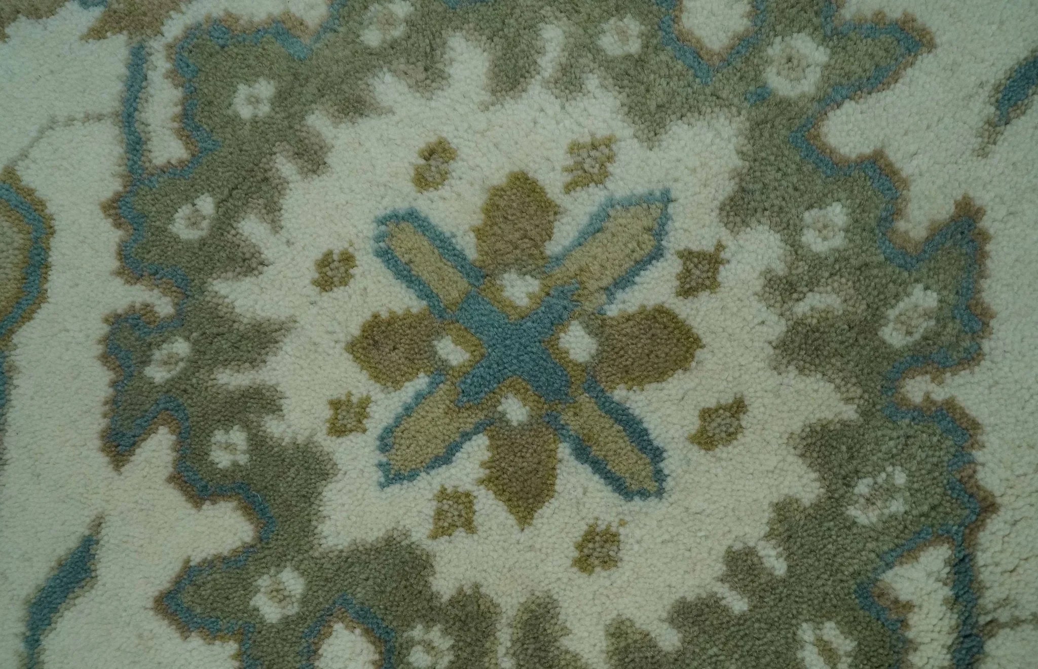 Hand Knotted Ivory, Teal and Beige Traditional Oriental Oushak Multi Size wool rug - The Mayfair Hall