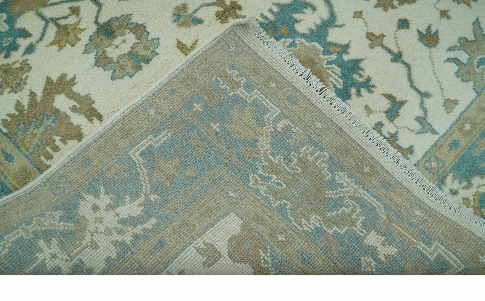 Hand Knotted Ivory, Teal and Beige Traditional Oriental Oushak Multi Size wool rug - The Mayfair Hall