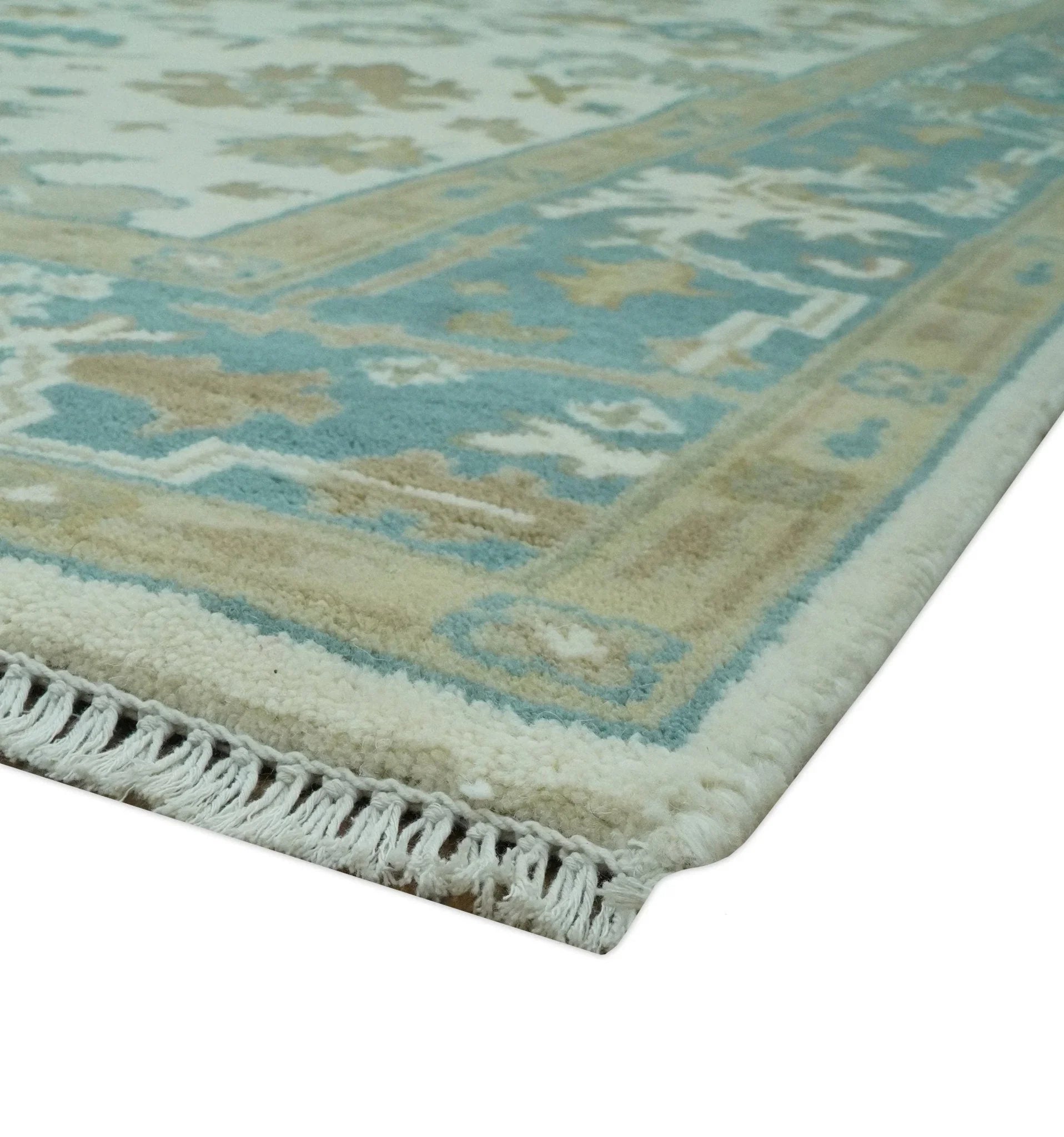Hand Knotted Ivory, Teal and Beige Traditional Oriental Oushak Multi Size wool rug - The Mayfair Hall