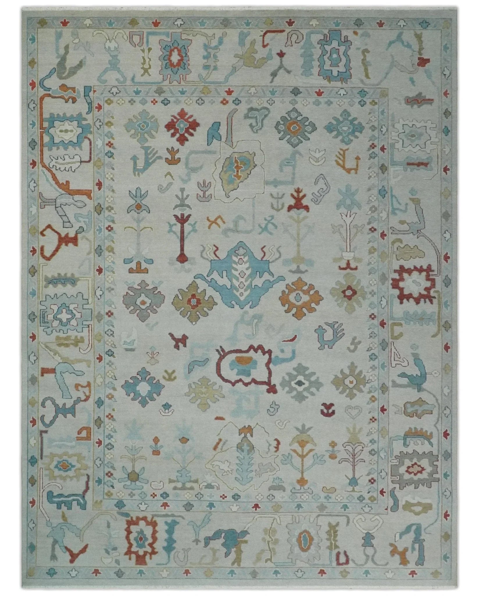 Hand Knotted Ivory Traditional Vintage Style colorful Multi size Oushak Wool Area Rug - The Mayfair Hall