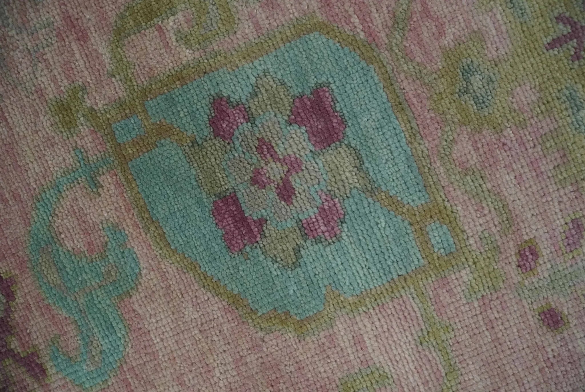 Hand Knotted Pink, Aqua and Purple Vibrant colorful Multi Size Oushak Wool Area Rug - The Mayfair Hall