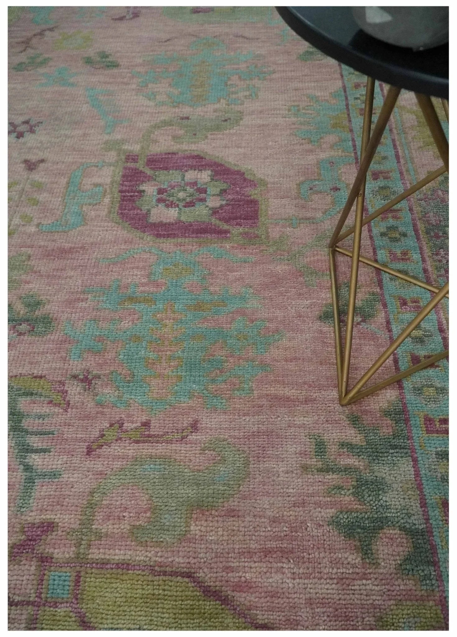 Hand Knotted Pink, Aqua and Purple Vibrant colorful Multi Size Oushak Wool Area Rug - The Mayfair Hall