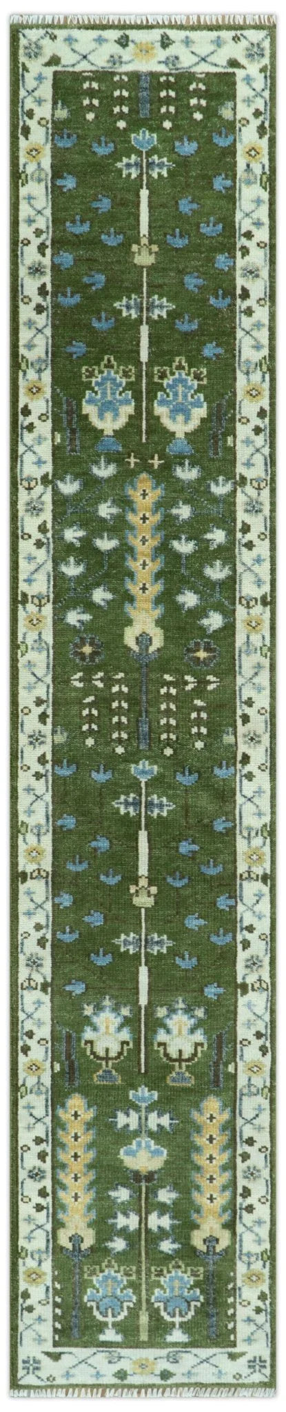 Hand Knotted Royal Green and Ivory Traditional Turkish Style Tree Of Life Multi Size Wool Area Rug - The Mayfair Hall