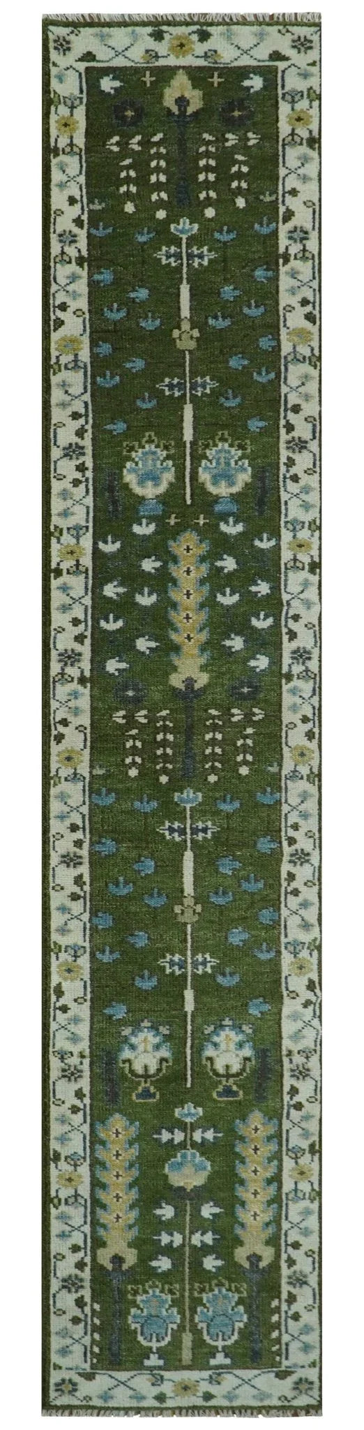 Hand Knotted Royal Green and Ivory Traditional Turkish Style Tree Of Life Multi Size Wool Area Rug - The Mayfair Hall