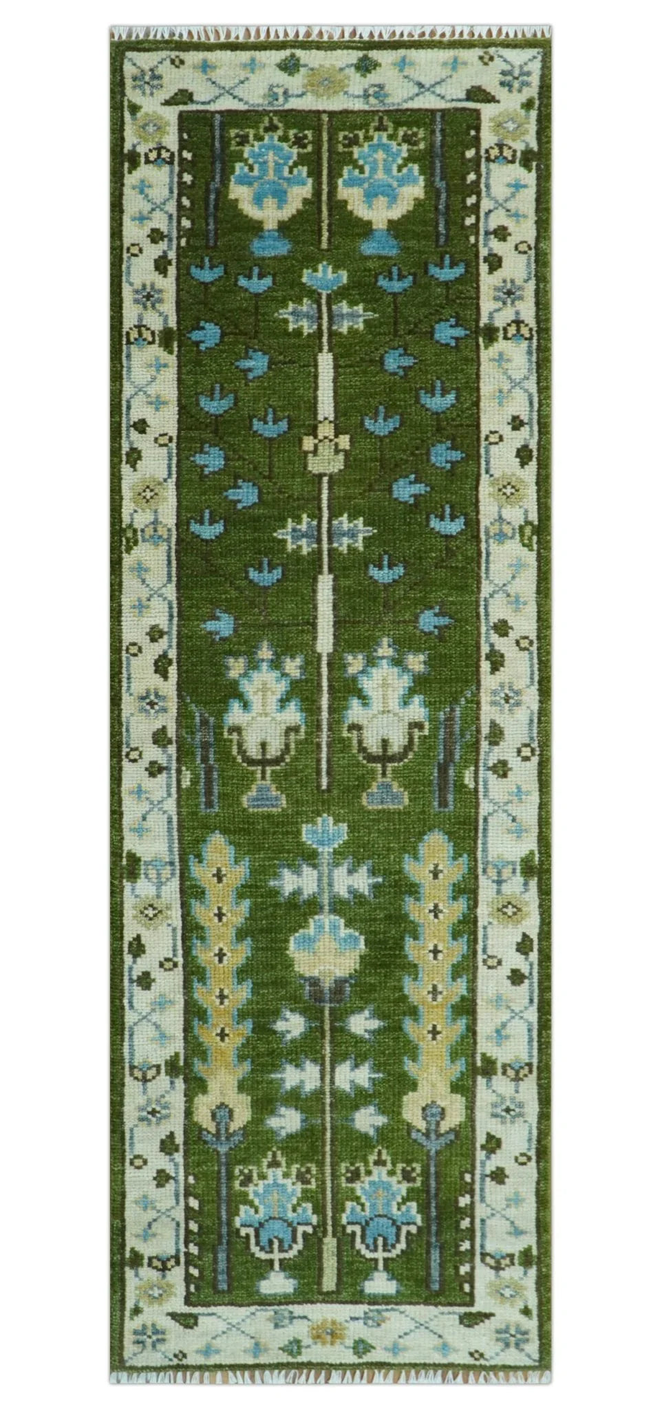 Hand Knotted Royal Green and Ivory Traditional Turkish Style Tree Of Life Multi Size Wool Area Rug - The Mayfair Hall