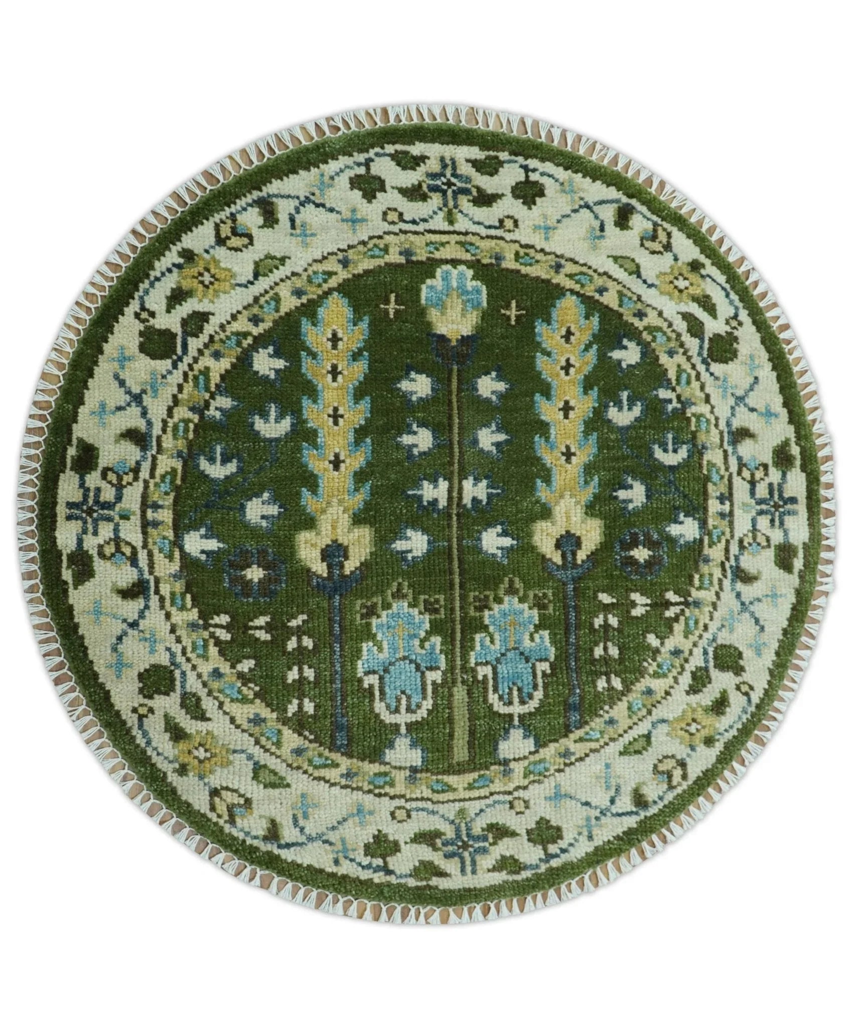 Hand Knotted Royal Green and Ivory Traditional Turkish Style Tree Of Life Multi Size Wool Area Rug - The Mayfair Hall