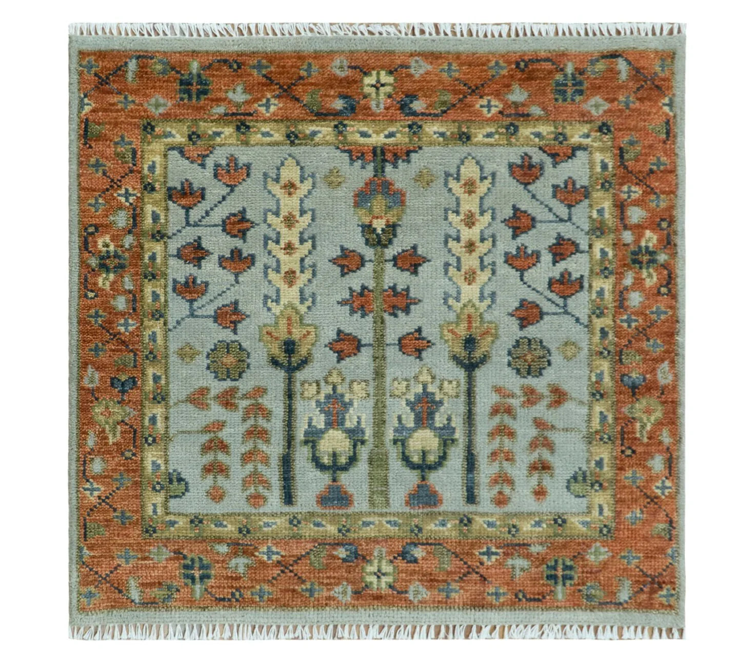 Hand Knotted Rust and Blue Traditional Turkish Vintage Multi Size Wool Rug - The Mayfair Hall