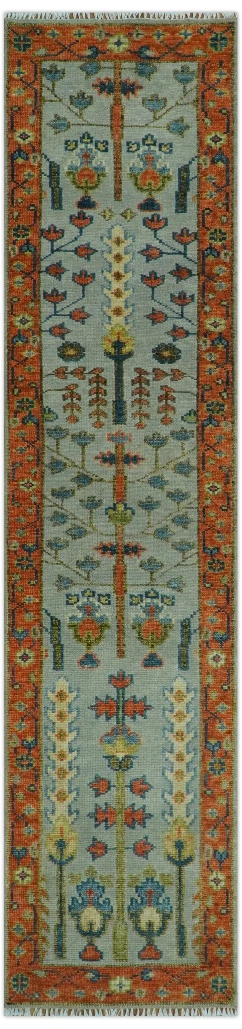 Hand Knotted Rust and Blue Traditional Turkish Vintage Multi Size Wool Rug - The Mayfair Hall