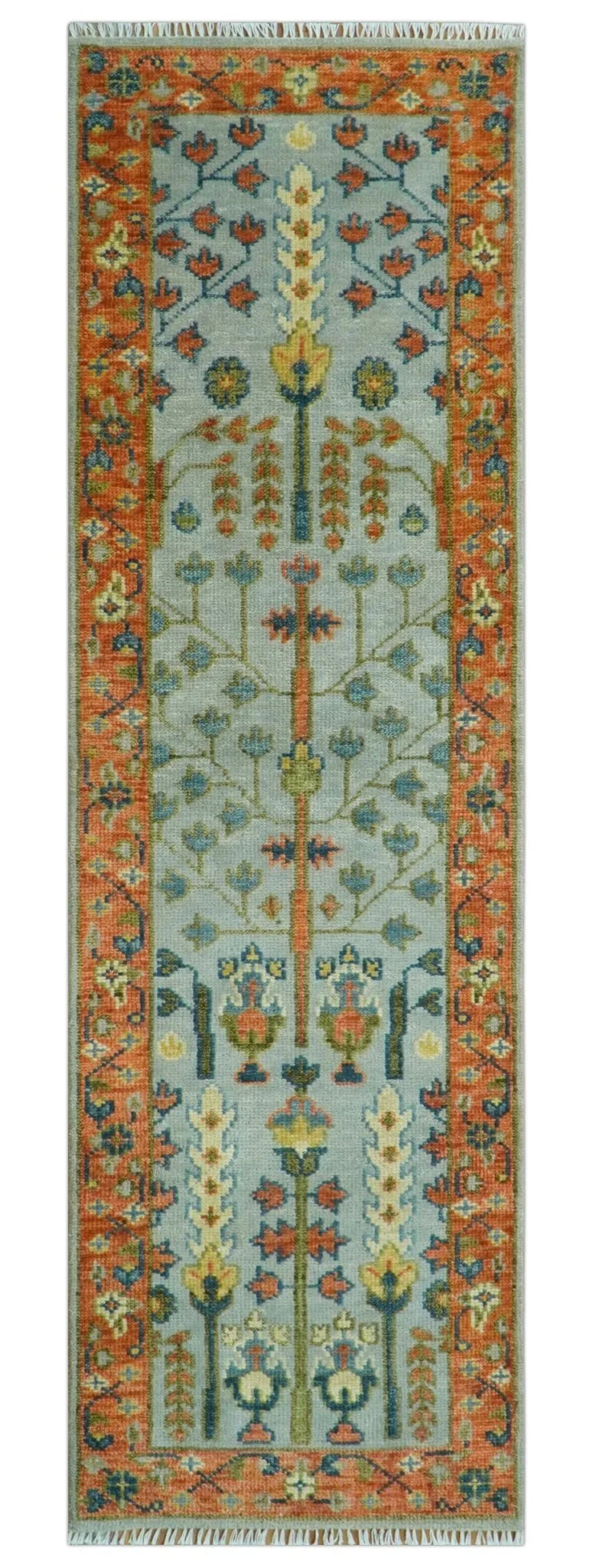 Hand Knotted Rust and Blue Traditional Turkish Vintage Multi Size Wool Rug - The Mayfair Hall