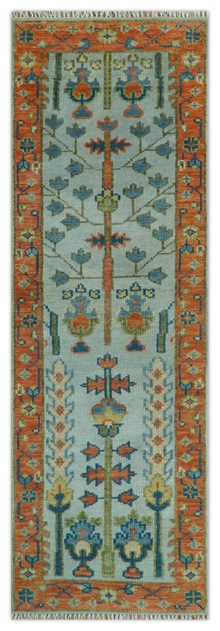 Hand Knotted Rust and Blue Traditional Turkish Vintage Multi Size Wool Rug - The Mayfair Hall