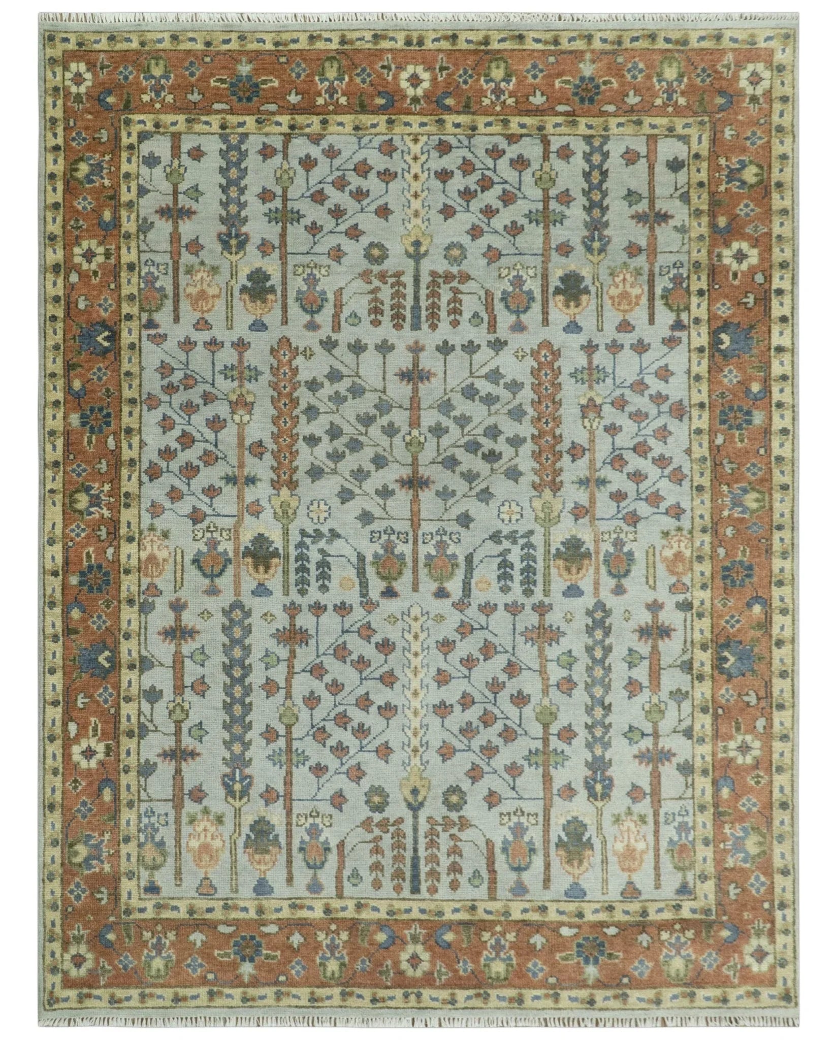 Hand Knotted Rust and Blue Traditional Turkish Vintage Multi Size Wool Rug - The Mayfair Hall