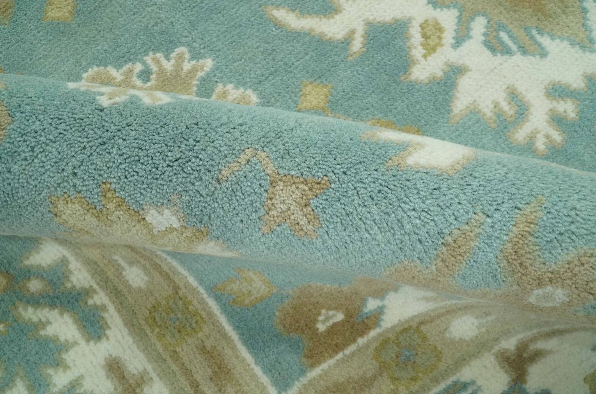 Hand Knotted Teal, Ivory and Beige Traditional Oriental Oushak Multi Size wool rug - The Mayfair Hall