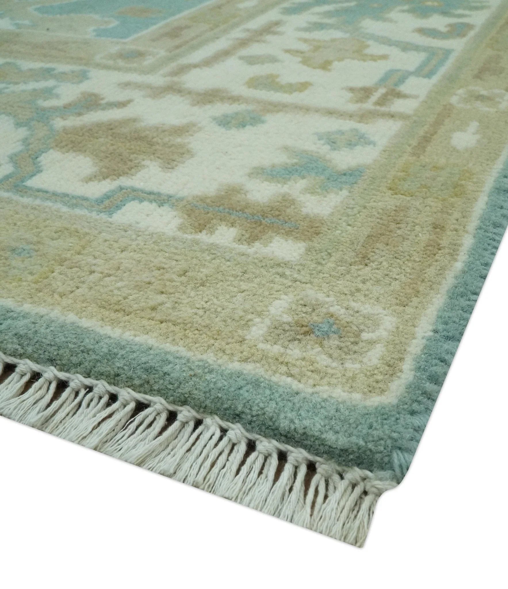 Hand Knotted Teal, Ivory and Beige Traditional Oriental Oushak Multi Size wool rug - The Mayfair Hall