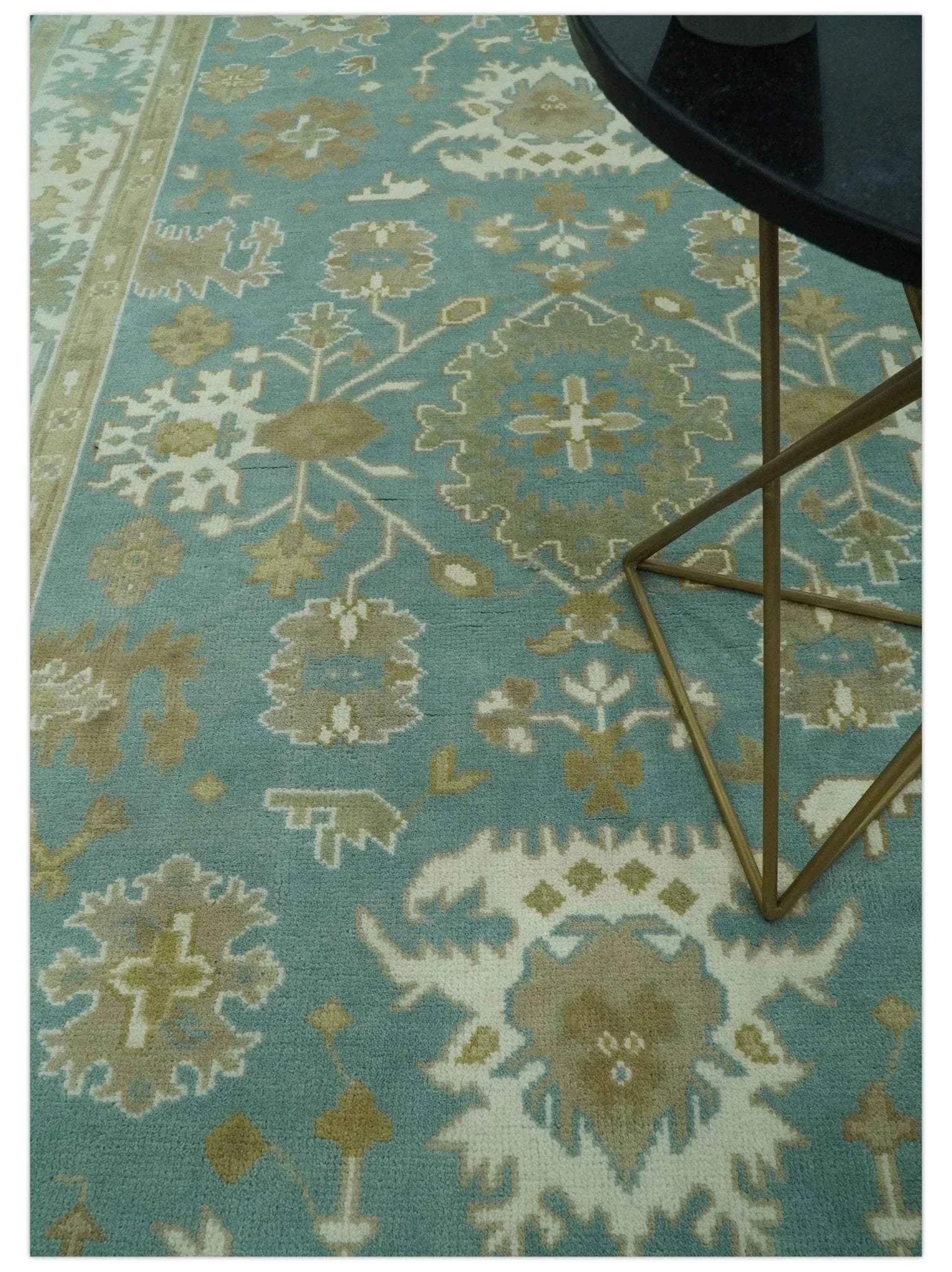 Hand Knotted Teal, Ivory and Beige Traditional Oriental Oushak Multi Size wool rug - The Mayfair Hall