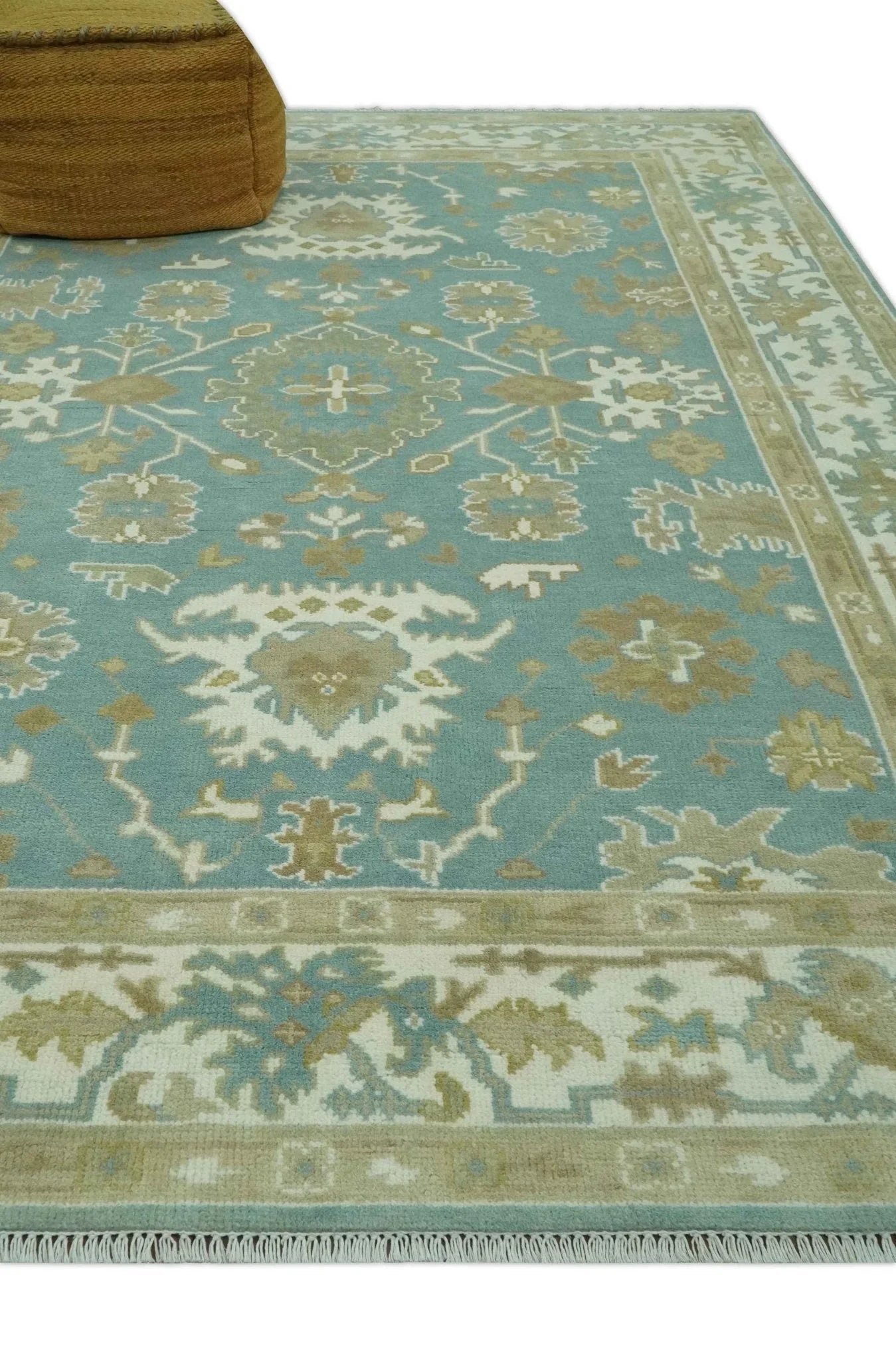 Hand Knotted Teal, Ivory and Beige Traditional Oriental Oushak Multi Size wool rug - The Mayfair Hall