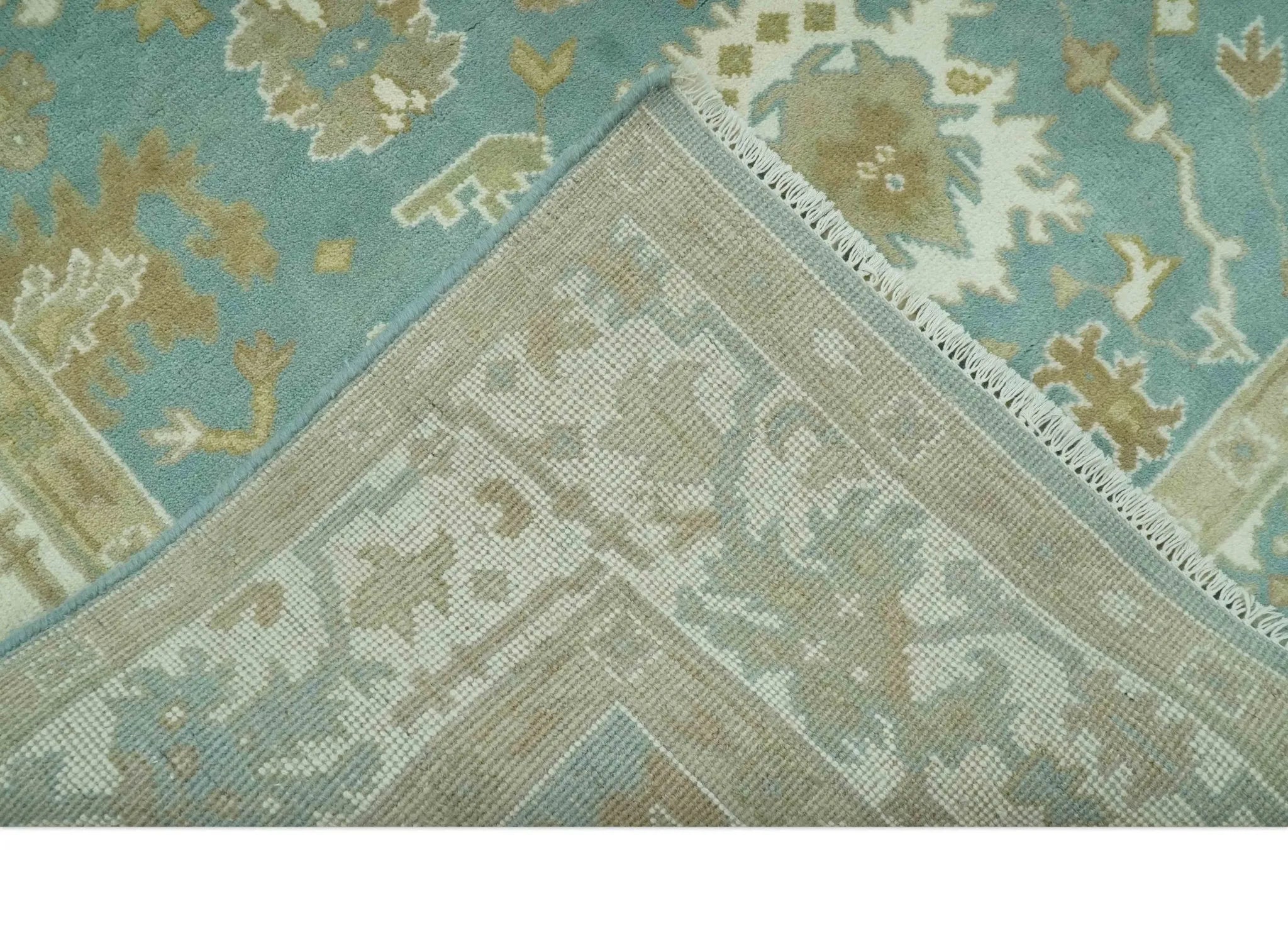 Hand Knotted Teal, Ivory and Beige Traditional Oriental Oushak Multi Size wool rug - The Mayfair Hall