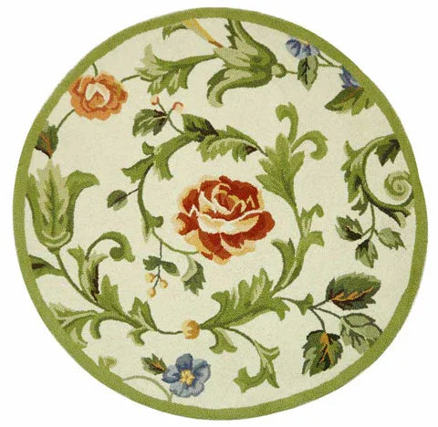 Chelsea Wool Rug in Ivory and Green with Floral Design - The Mayfair Hall
