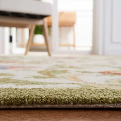 Chelsea Wool Rug in Ivory and Green with Floral Design - The Mayfair Hall
