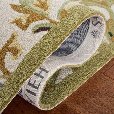 Chelsea Wool Rug in Ivory and Green with Floral Design - The Mayfair Hall