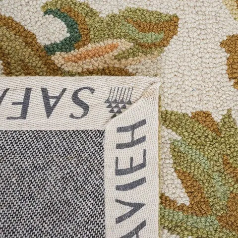 Chelsea Wool Rug in Ivory and Green with Floral Design - The Mayfair Hall