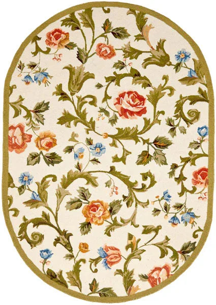 Chelsea Wool Rug in Ivory and Green with Floral Design - The Mayfair Hall