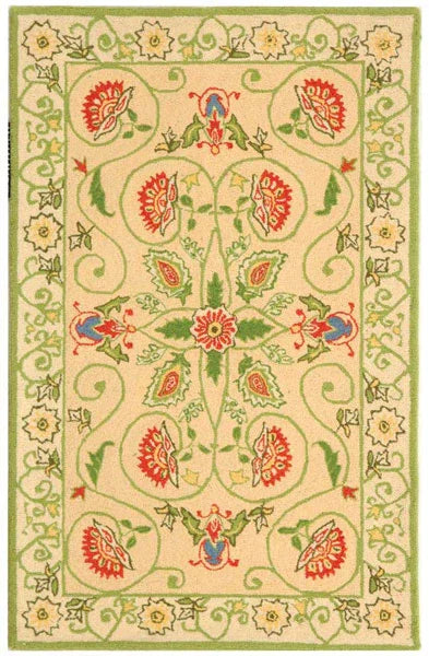 Chelsea Wool Rug in Beige and Green with Floral Design - The Mayfair Hall