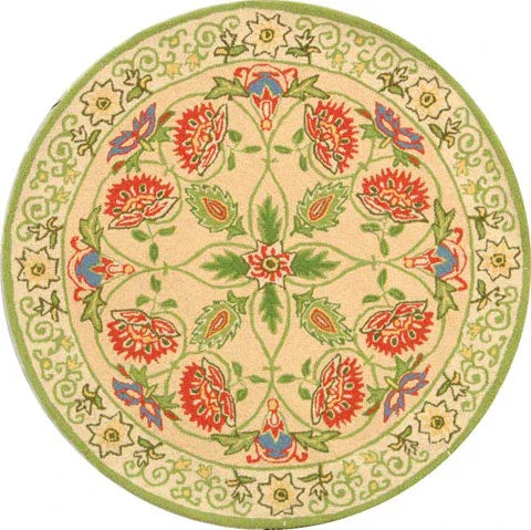 Chelsea Wool Rug in Beige and Green with Floral Design - The Mayfair Hall