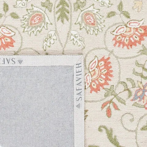 Chelsea Wool Rug in Beige and Green with Floral Design - The Mayfair Hall