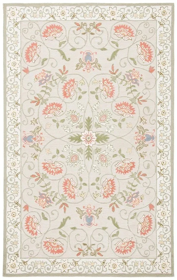 Chelsea Wool Rug in Beige and Green with Floral Design - The Mayfair Hall