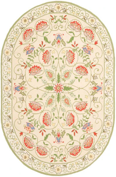 Chelsea Wool Rug in Beige and Green with Floral Design - The Mayfair Hall