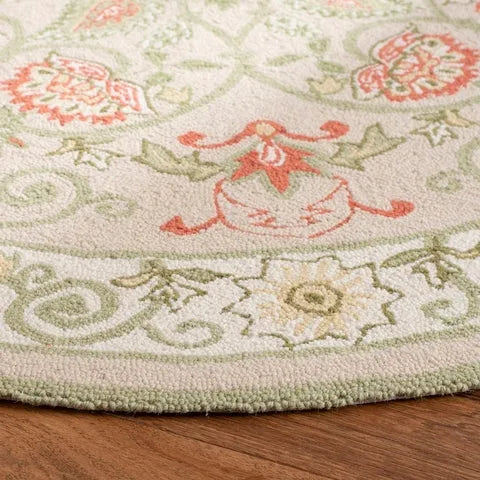 Chelsea Wool Rug in Beige and Green with Floral Design - The Mayfair Hall