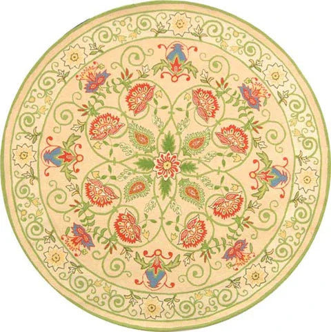Chelsea Wool Rug in Beige and Green with Floral Design - The Mayfair Hall