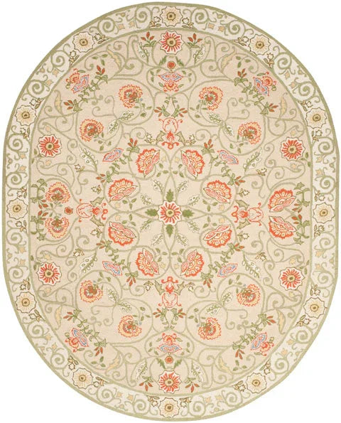 Chelsea Wool Rug in Beige and Green with Floral Design - The Mayfair Hall