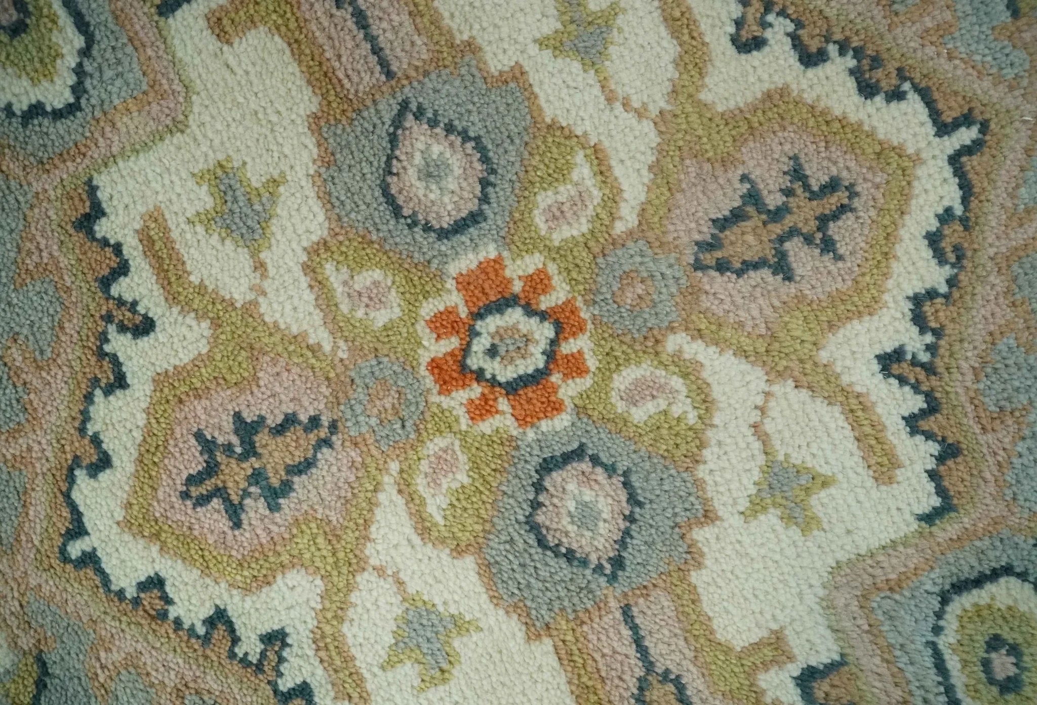 Ivory, Silver, Peach and Olive Traditional Heriz Hand Knotted Multi Size wool Area Rug - The Mayfair Hall