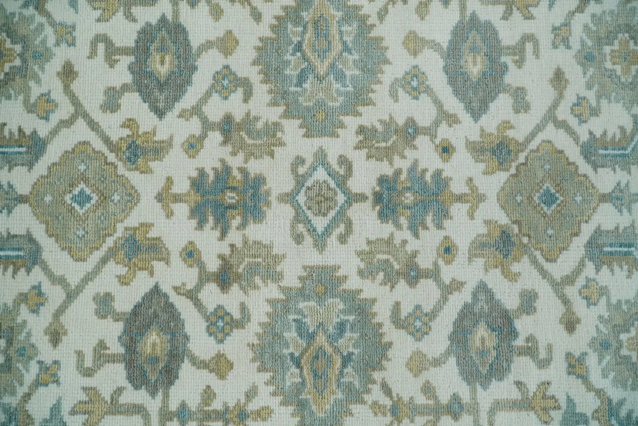 Hand Knotted Oriental Oushak Teal, Ivory and Beige Custom Made Wool Area Rug - The Mayfair Hall