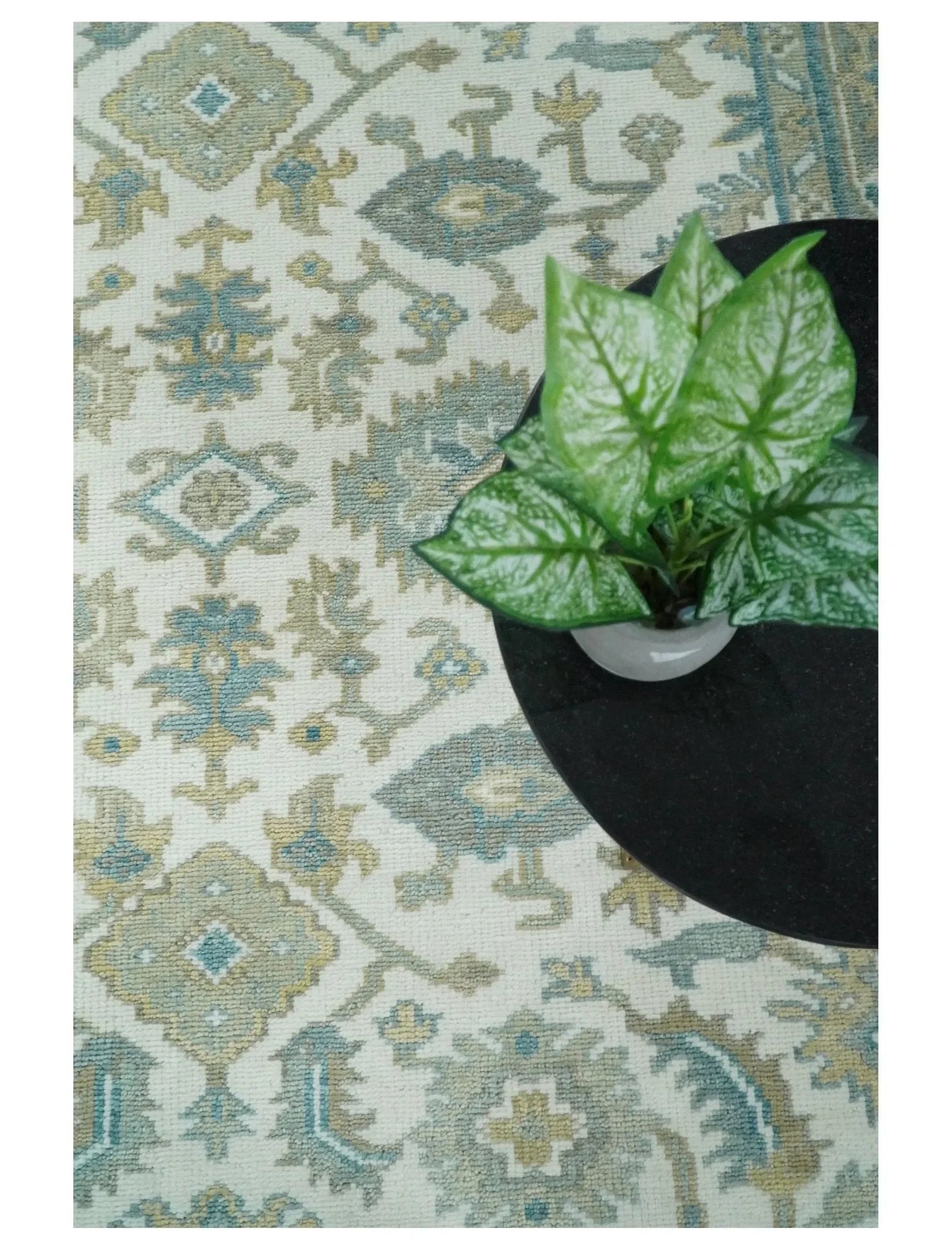 Hand Knotted Oriental Oushak Teal, Ivory and Beige Custom Made Wool Area Rug - The Mayfair Hall