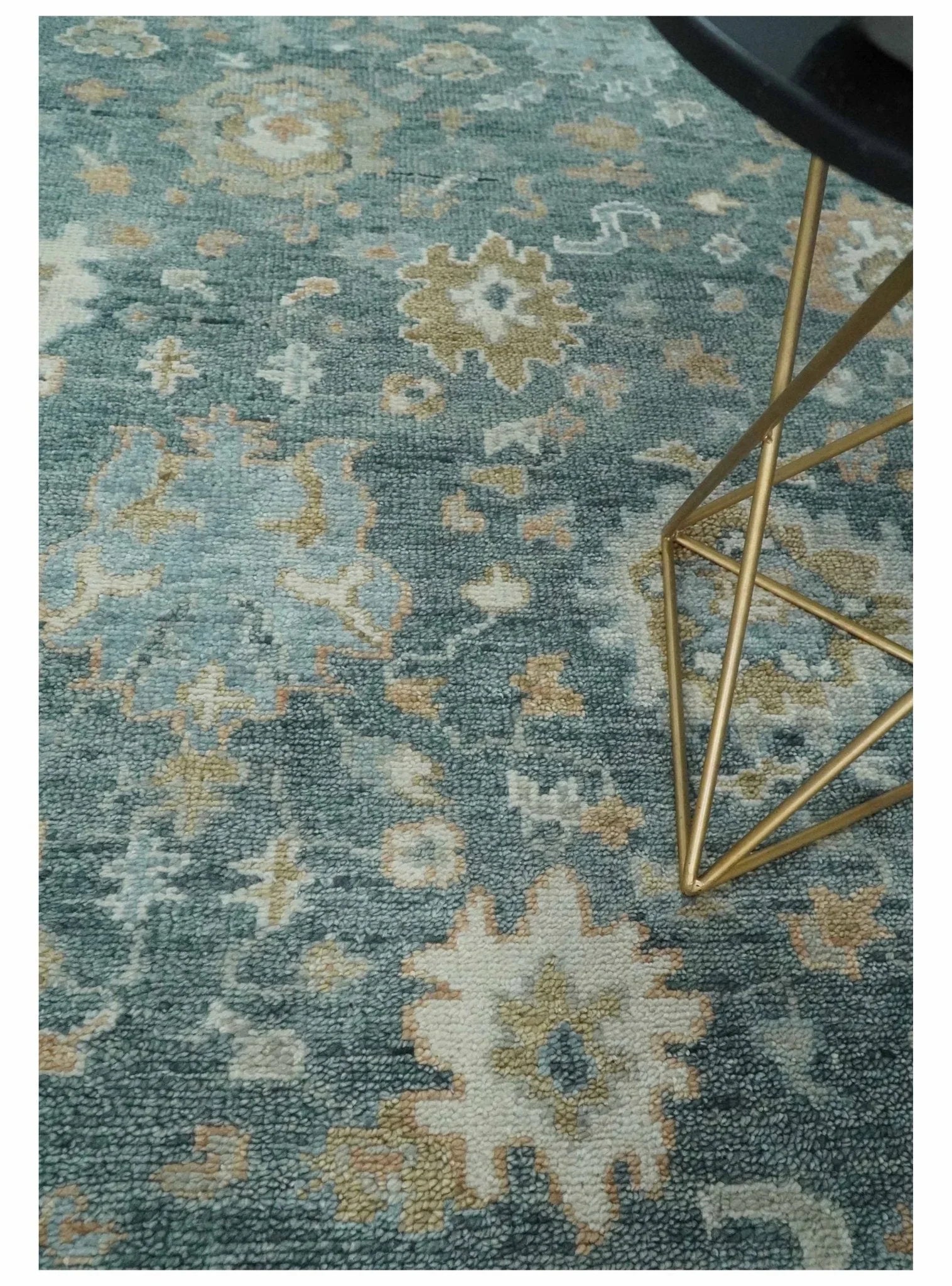 Made to Order Teal, Olive and Silver Antique Style Hand knotted Oushak wool Area Rug - The Mayfair Hall