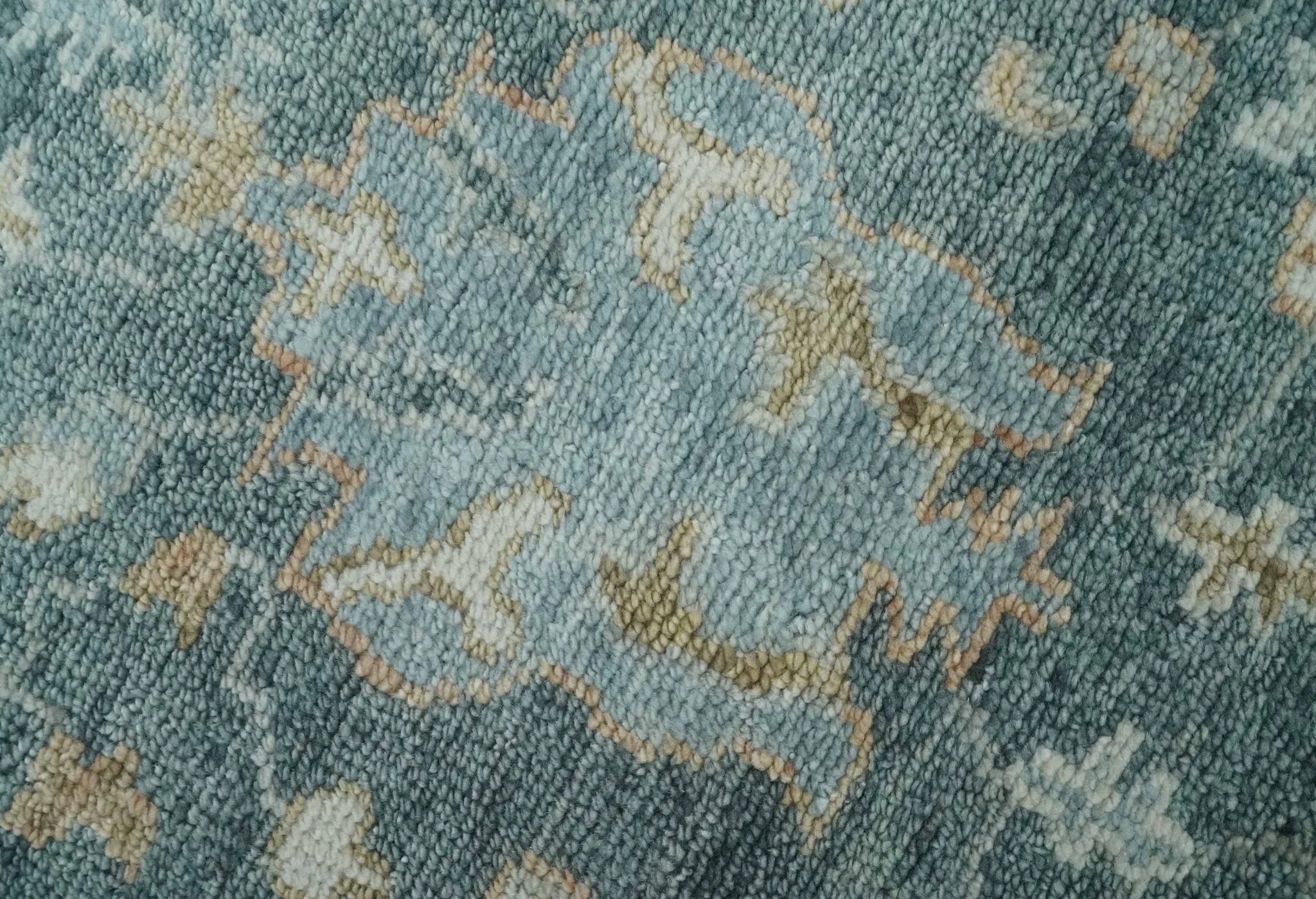 Made to Order Teal, Olive and Silver Antique Style Hand knotted Oushak wool Area Rug - The Mayfair Hall