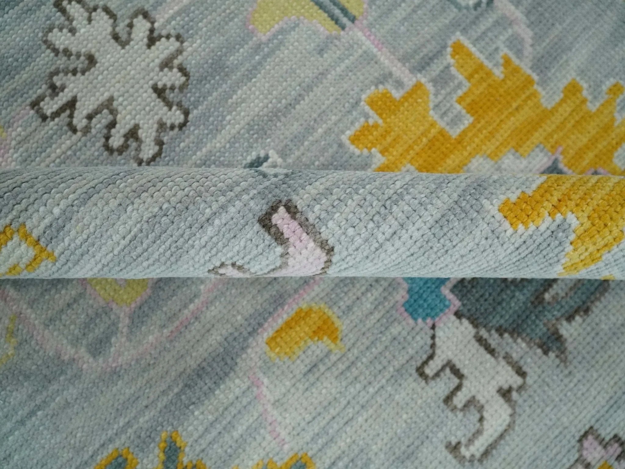 Modern Oushak Multi Size Silver and Teal Vibrant Colorful Hand knotted Wool Area Rug - The Mayfair Hall