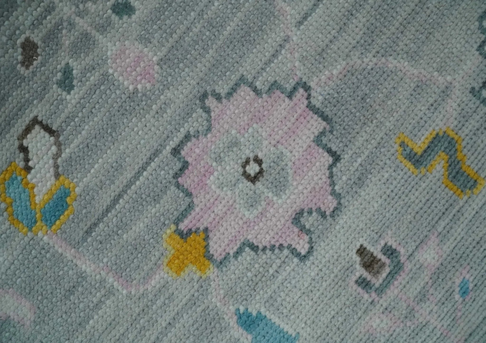 Modern Oushak Multi Size Silver and Teal Vibrant Colorful Hand knotted Wool Area Rug - The Mayfair Hall