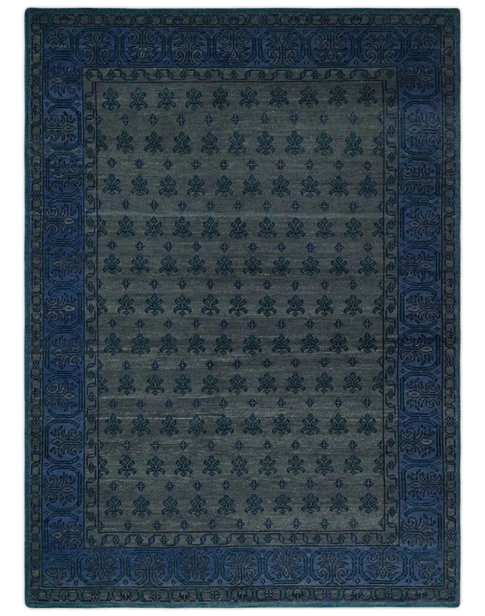 Gray and Blue Traditional Hand Knotted Antique Style low Pile Custom Made Wool Area Rug - The Mayfair Hall