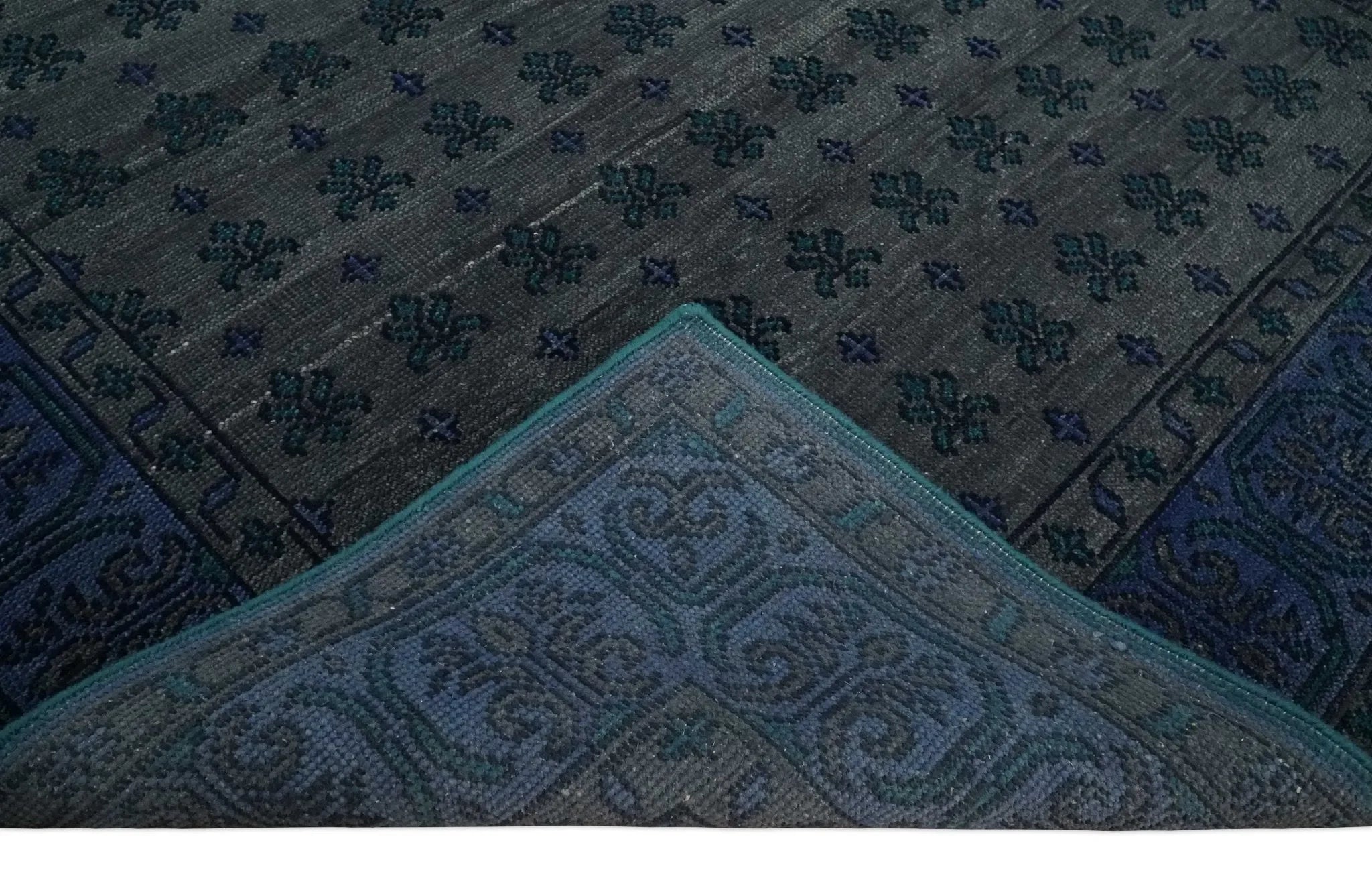 Gray and Blue Traditional Hand Knotted Antique Style low Pile Custom Made Wool Area Rug - The Mayfair Hall