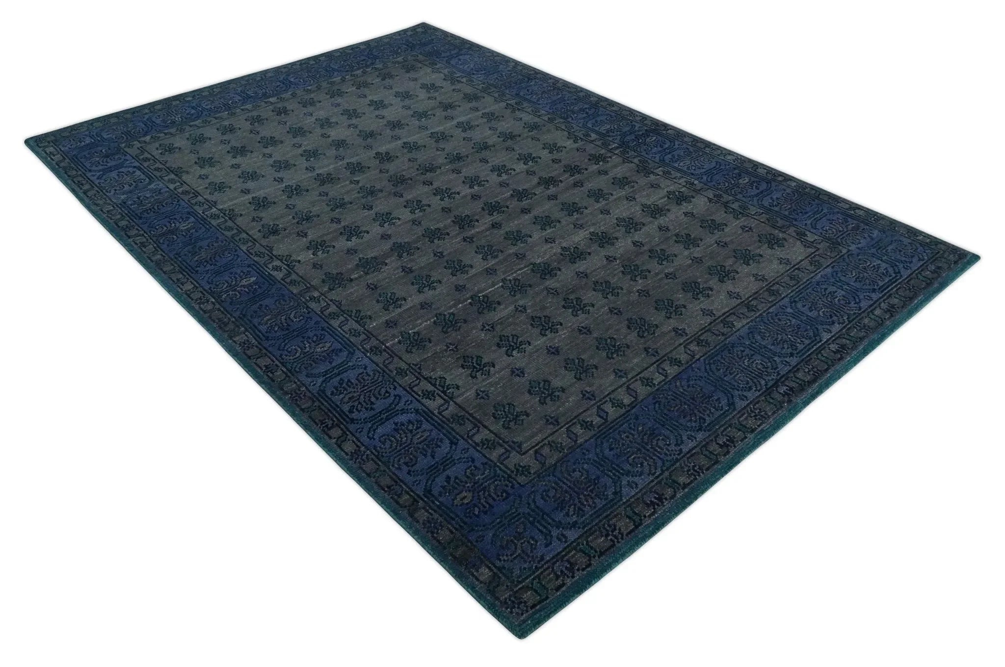 Gray and Blue Traditional Hand Knotted Antique Style low Pile Custom Made Wool Area Rug - The Mayfair Hall