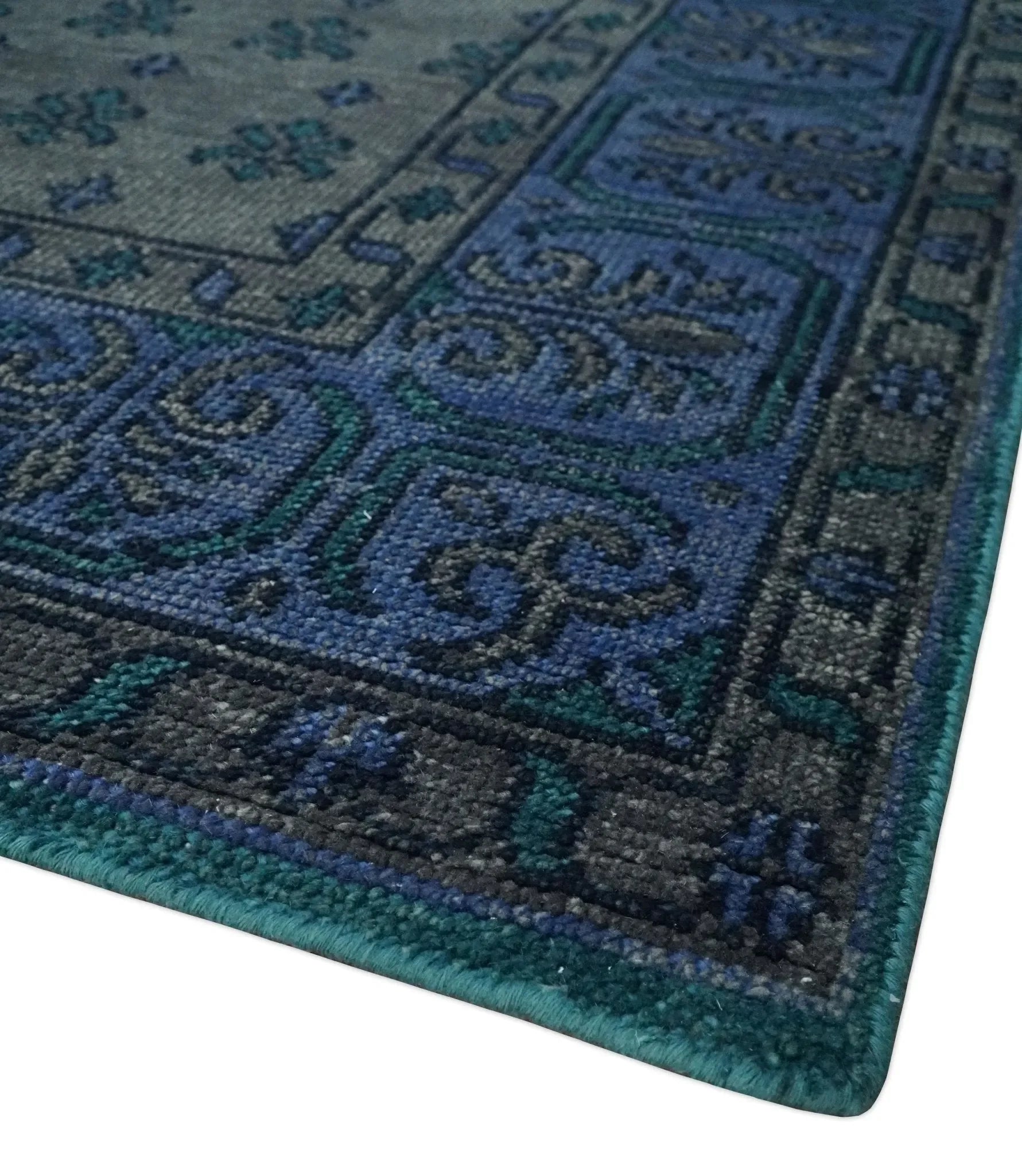 Gray and Blue Traditional Hand Knotted Antique Style low Pile Custom Made Wool Area Rug - The Mayfair Hall
