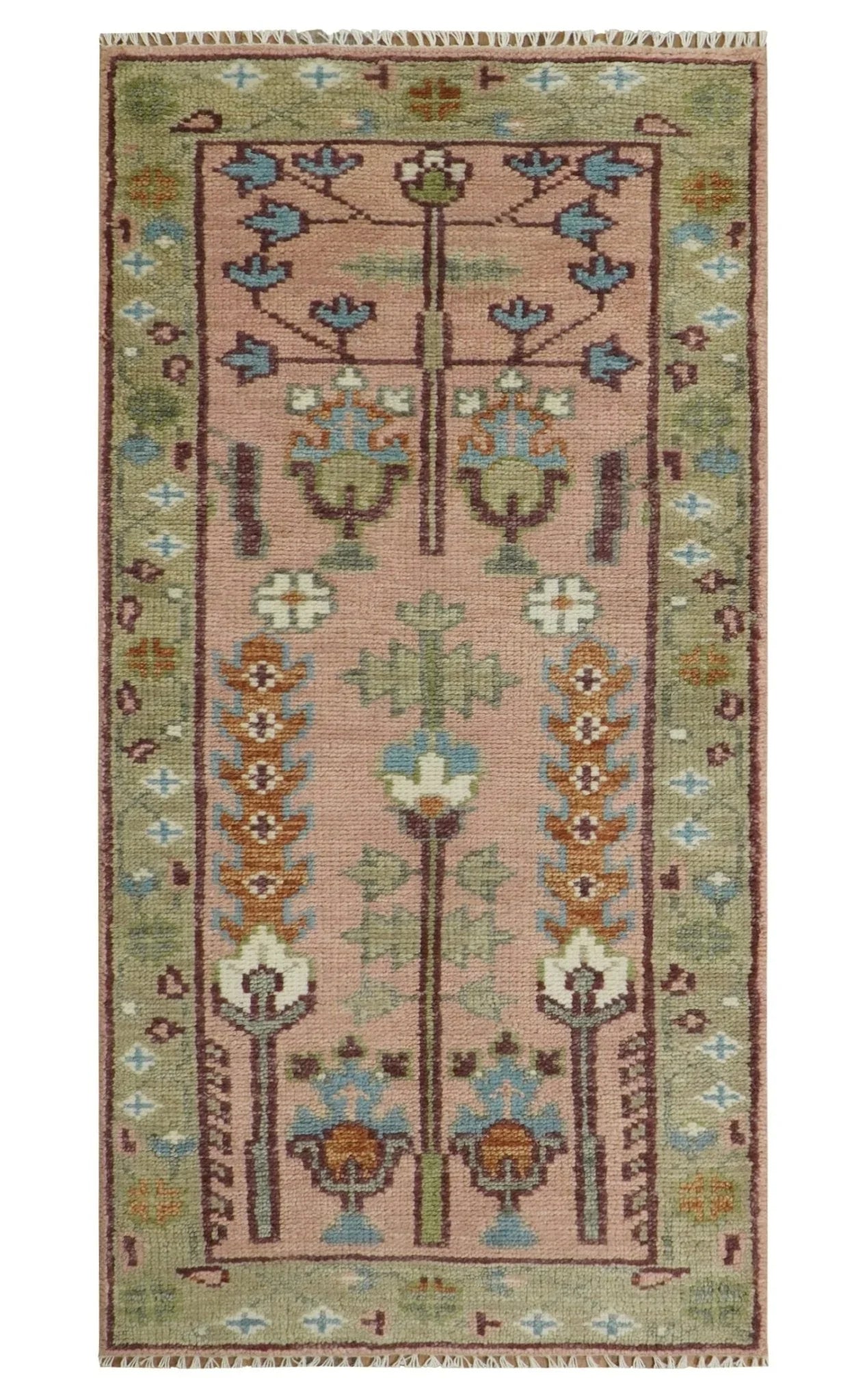 Pink, Olive and Beige Traditional Vintage Heriz Serapi Wool Rug - The Mayfair Hall